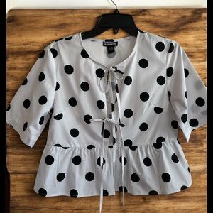 White polka dots Blouse, size Small.